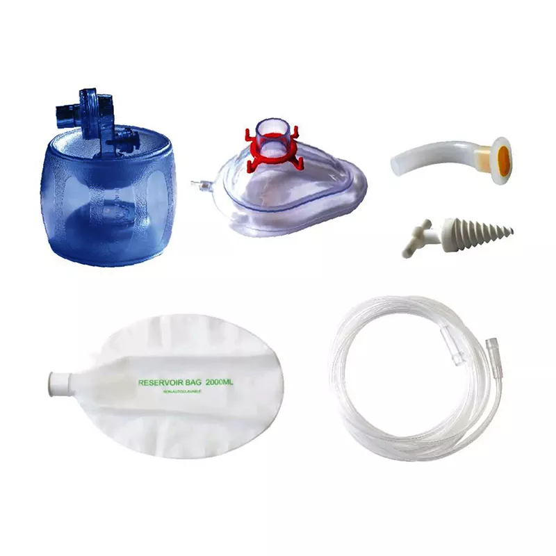 进气阀,单向鱼嘴式阀门,吸氧麻醉面罩,氧气连接管,呼吸囊,急救开口器